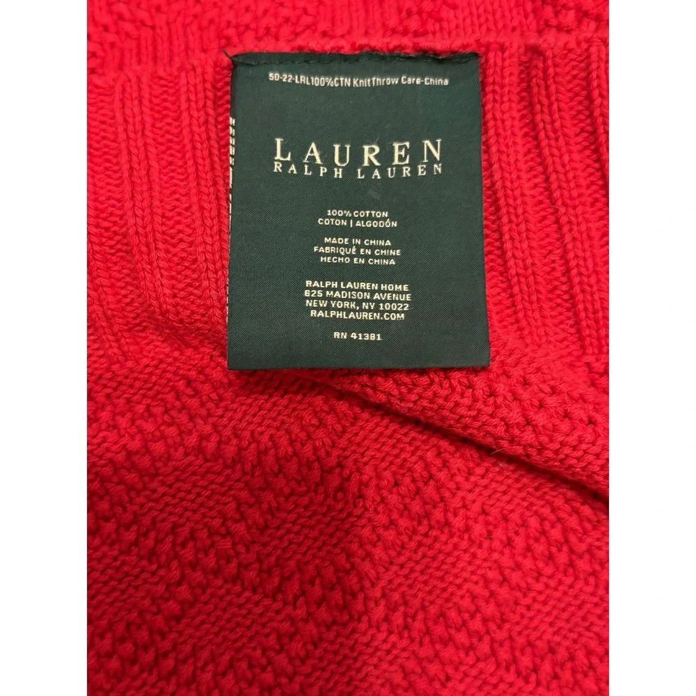 Lauren Ralph Lauren Red 100% Cotton Diamond Knit Throw Blanket 50x60 RN 41381